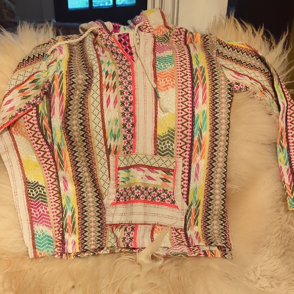 Colorful Baja Hoodie 100% Cotton Surfer/Beach Hoodie.